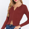 Rib Sweater Top with Front Zipper – Terracotta