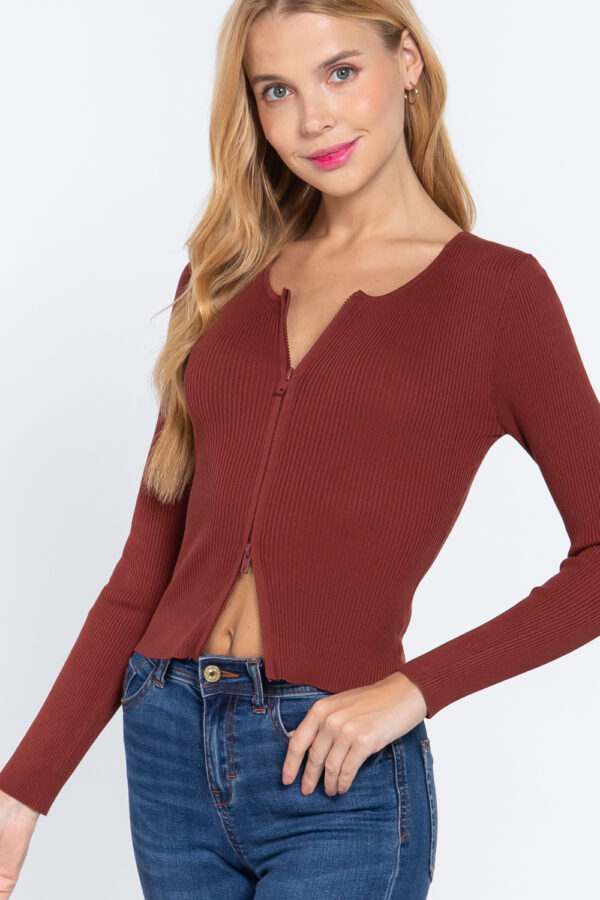 Rib Sweater Top with Front Zipper – Terracotta