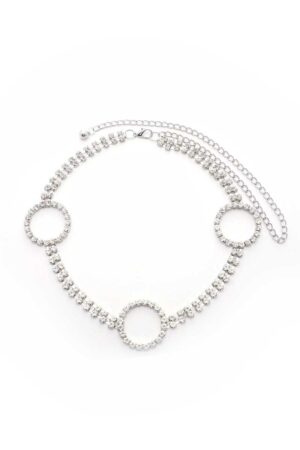 Circle 2-Line Rhinestone Chain Belt – Gold or Rhodium