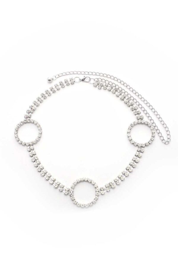 Circle 2-Line Rhinestone Chain Belt – Gold or Rhodium