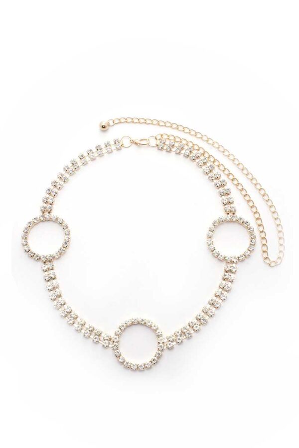 Circle 2-Line Rhinestone Chain Belt – Gold or Rhodium