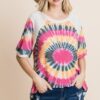 French Terry Tie Dye Tunic Top with Mini Bubble Sleeves – Fuchsia