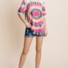French Terry Tie Dye Tunic Top with Mini Bubble Sleeves – Fuchsia