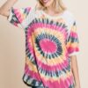 French Terry Tie Dye Tunic Top with Mini Bubble Sleeves – Fuchsia