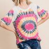 French Terry Tie Dye Tunic Top with Mini Bubble Sleeves – Fuchsia