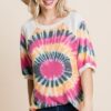 French Terry Tie Dye Tunic Top with Mini Bubble Sleeves – Fuchsia