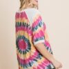 French Terry Tie Dye Tunic Top with Mini Bubble Sleeves – Fuchsia