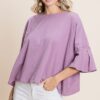 Lavender Cotton Top with Pleated Bell Sleeves