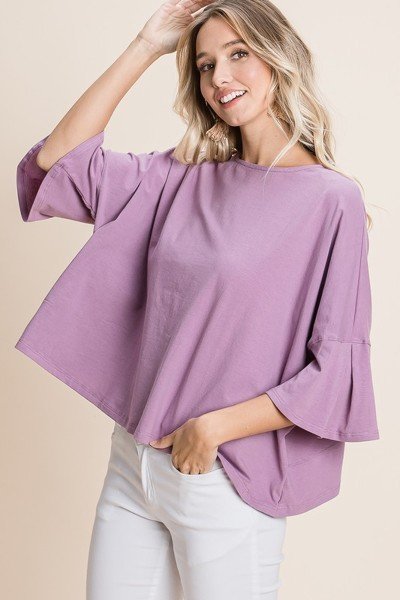 Lavender Cotton Top with Pleated Bell Sleeves