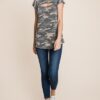 Army Camo Cut-Out Neckline Top with Flutter Sleeves – Olive Camo