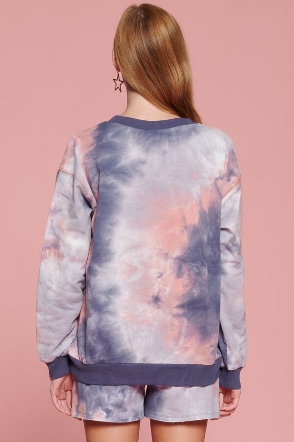 Tie-Dye Jersey Top with Contrast Rib Hem – Navy Mauve