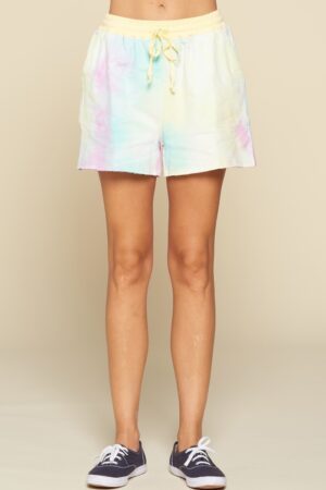 Tie-Dye Jersey Shorts with Contrast Waistband – Lemon Purple