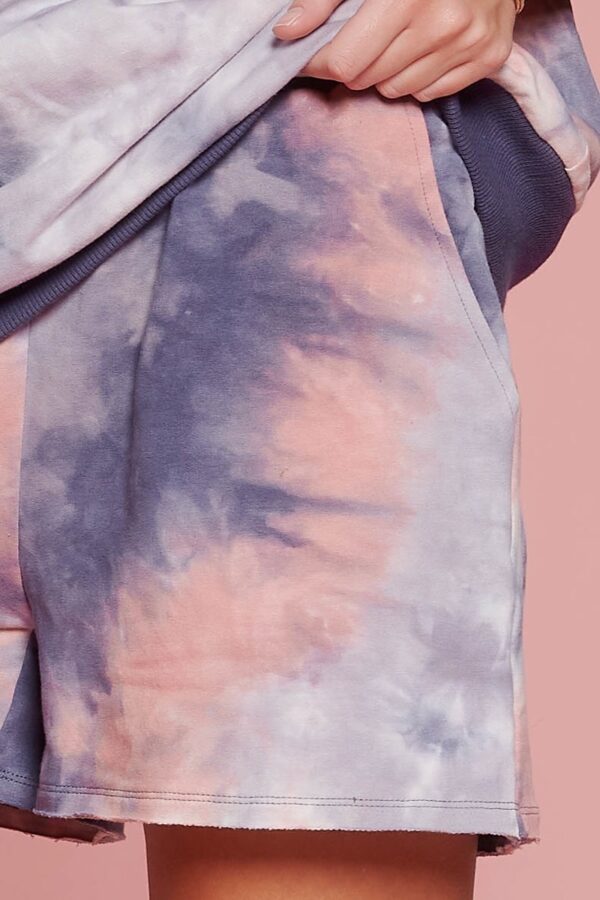 Tie-Dye Jersey Shorts with Contrast Waistband – Navy Mauve