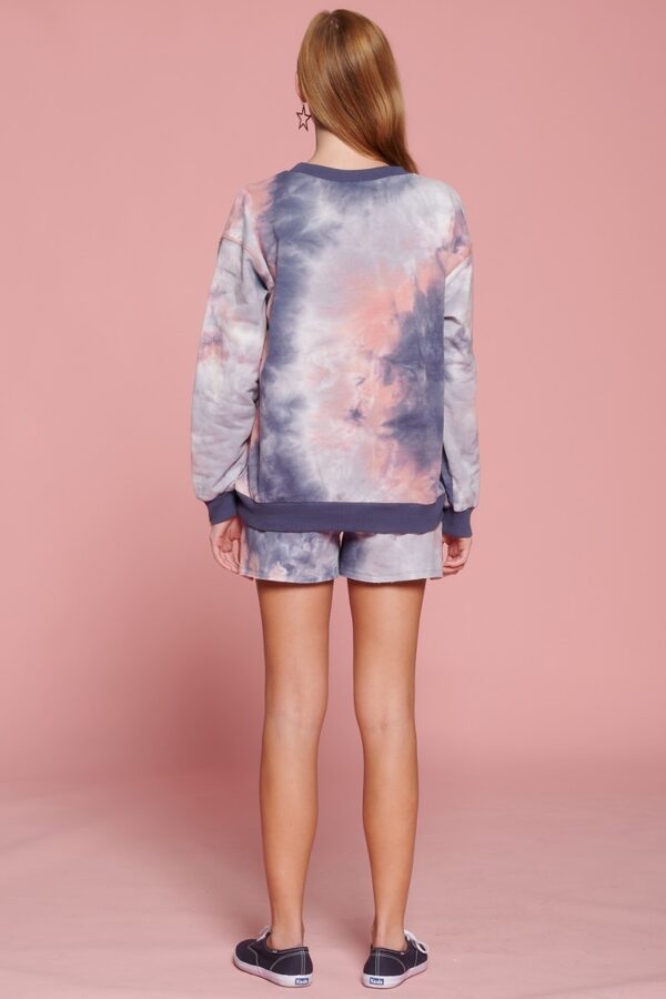 Tie-Dye Jersey Shorts with Contrast Waistband – Navy Mauve