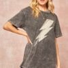 Mineral Washed Graphic Tee – Lightning Bolt Studded Charcoal