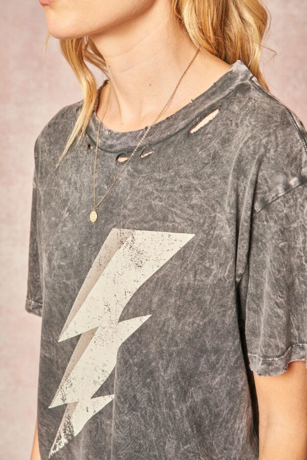 Mineral Washed Graphic Tee – Lightning Bolt Studded Charcoal