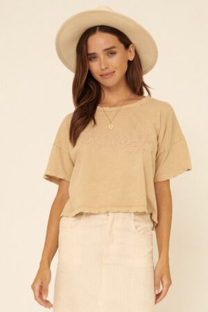 Mineral-Washed ‘Howdy’ Graphic Tee – Taupe