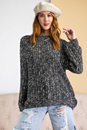 Textured Two-Tone Knitted Sweater – Slouchy Black