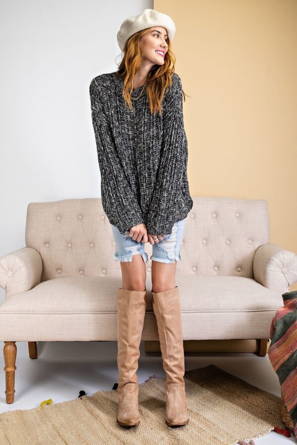 Textured Two-Tone Knitted Sweater – Slouchy Black