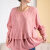 Lace-Trim Tunic with Tiered Ruffle – Dusty Rose
