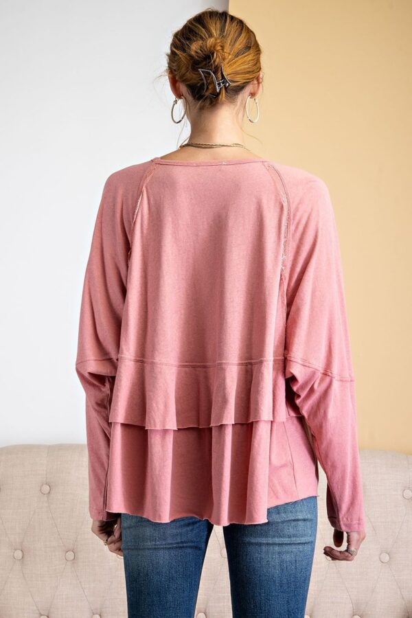 Lace-Trim Tunic with Tiered Ruffle – Dusty Rose