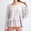 Lace-Trim Cotton Tunic with Ruffled Hem – Light Grey