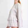 Lace-Trim Cotton Tunic with Ruffled Hem – Light Grey