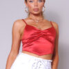 Ruched Scarf-Front Spaghetti Strap Top – Rust