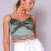 Spaghetti Strap Ruched Scarf-Front Top – Olive