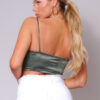 Spaghetti Strap Ruched Scarf-Front Top – Olive