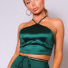 Halter Front Crop Top with Multi-Way Back – Hunter Green