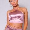 Halter Front Crop Top with Crossed Back – Mulberry