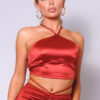 Halter Front Crop Top with Multi-Way Back – Rust