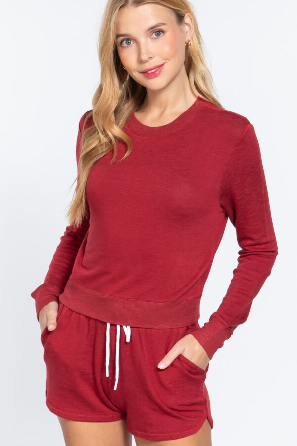 Slub Terry Long-Sleeve Crewneck Top – Vintage Red