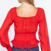 Smocked Long-Sleeve Chiffon Top – Lightweight Red