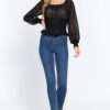 Smocked Long-Sleeve Chiffon Top – Black