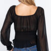 Smocked Long-Sleeve Chiffon Top – Black