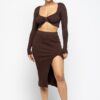 High Slit Skirt Set – Chocolate, 70% Rayon