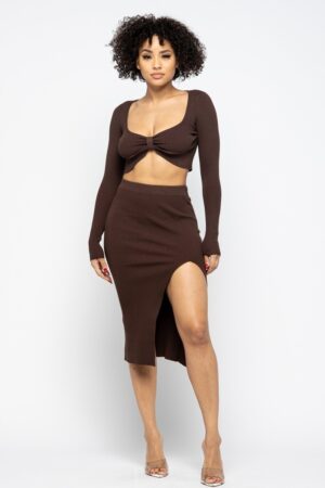 High Slit Skirt Set – Chocolate, 70% Rayon