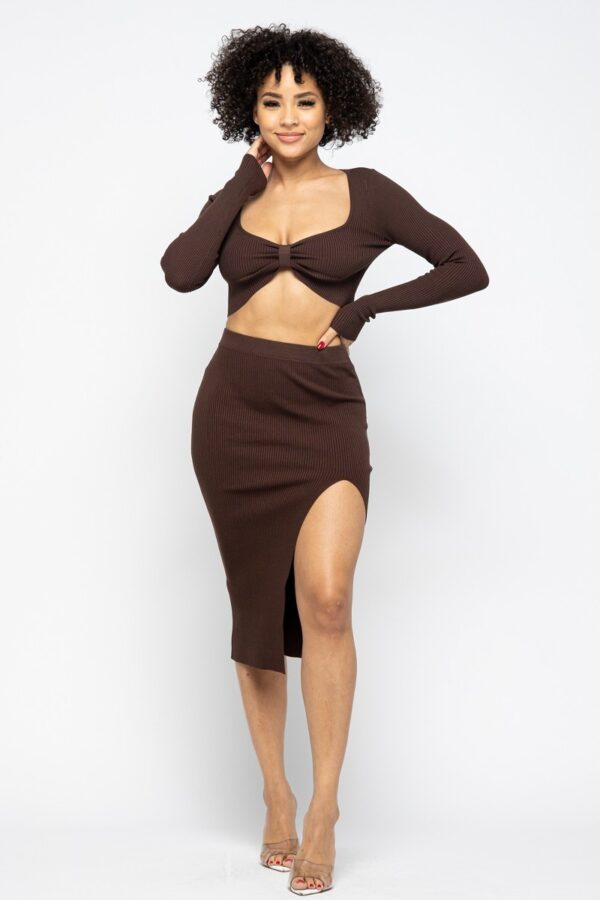 High Slit Skirt Set – Chocolate, 70% Rayon