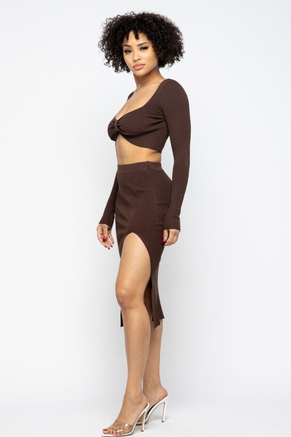 High Slit Skirt Set – Chocolate, 70% Rayon