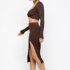 High Slit Skirt Set – Chocolate, 70% Rayon