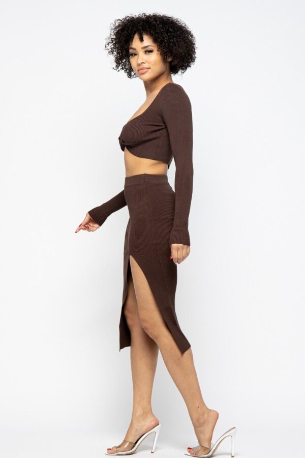 High Slit Skirt Set – Chocolate, 70% Rayon