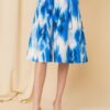 Printed Paper-Bag Skirt with Self-Buckle Belt – Off White/Blue