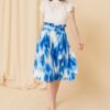 Printed Paper-Bag Skirt with Self-Buckle Belt – Off White/Blue