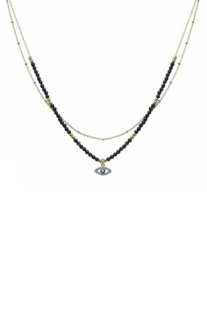 2-Layer Seed Bead Evil Eye Pendant Necklace