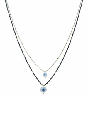 Seed Bead Evil Eye Layered Necklace – Black or Natural