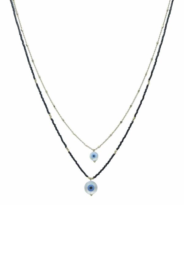 Seed Bead Evil Eye Layered Necklace – Black or Natural