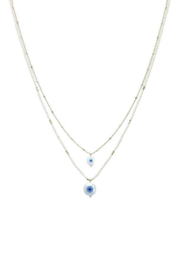 Seed Bead Evil Eye Layered Necklace – Black or Natural