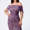 Leopard Print Off-Shoulder Bodycon Dress – Purple